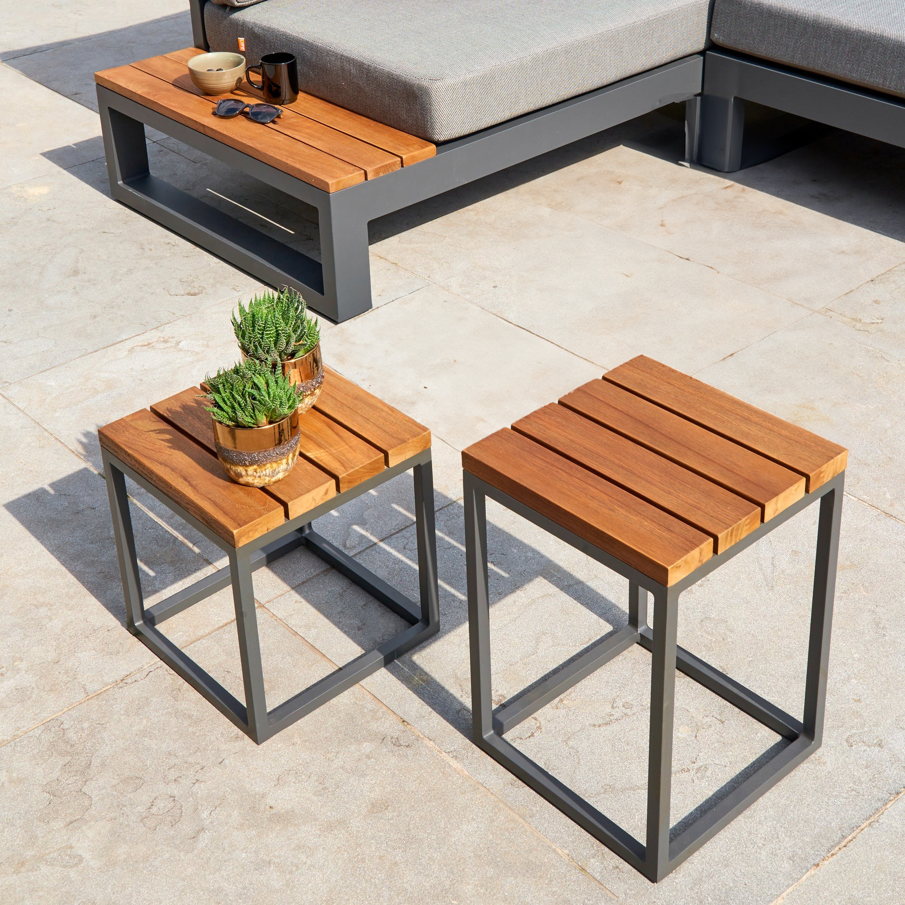 Gili Teak Top Side Tables, Lava Frame