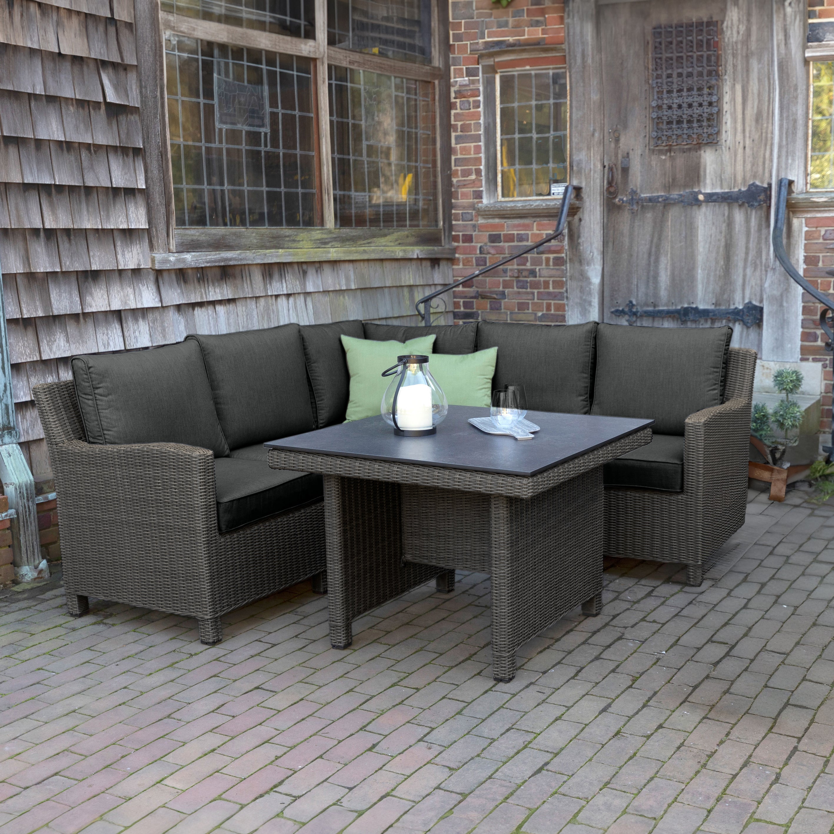 Palma Modular Wicker Corner Set with 37" x 37" Dining Table - Canvas Coal