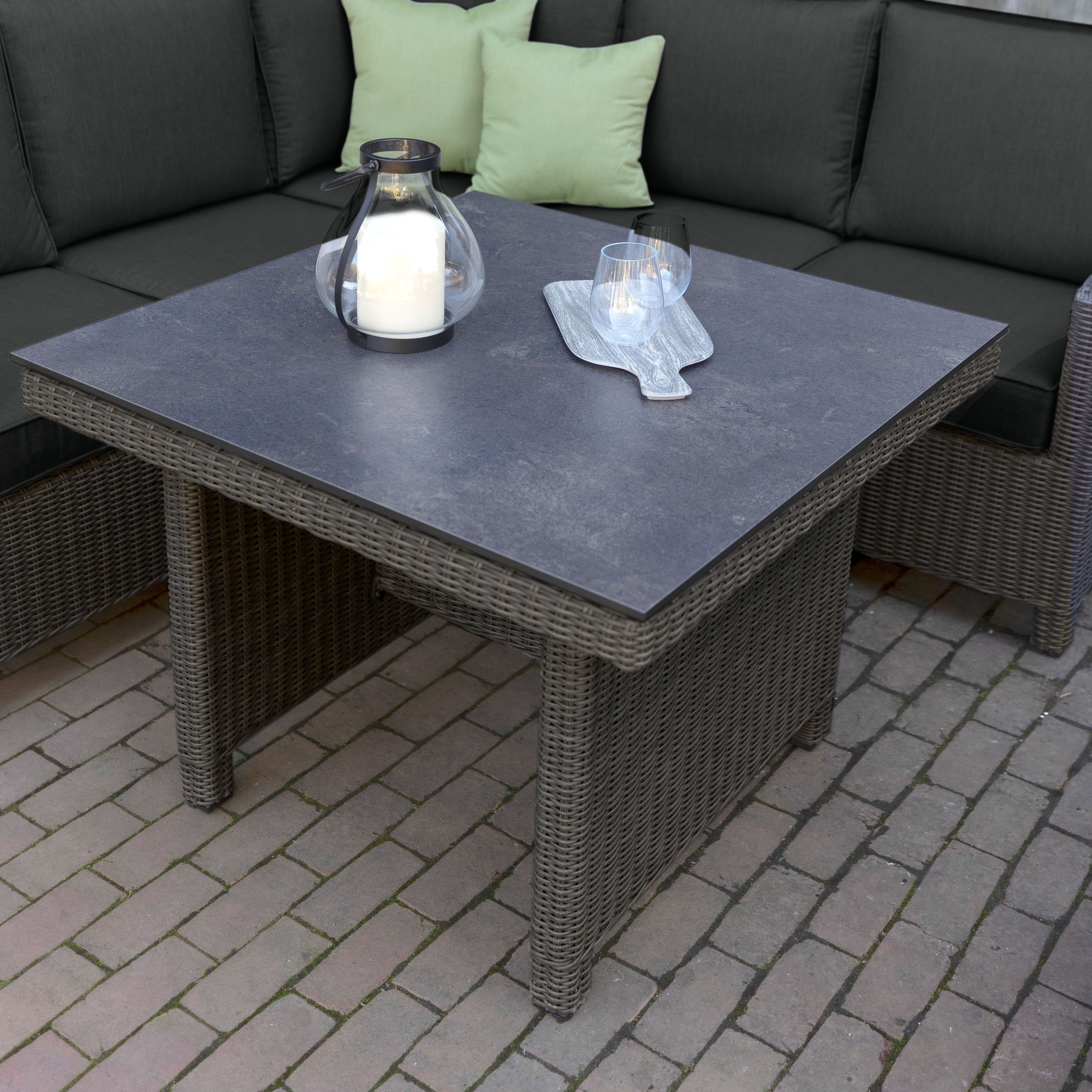 Palma Modular Wicker Corner Set with 37" x 37" Dining Table - Canvas Coal